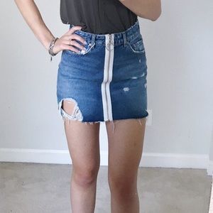 Zara Distressed Denim Skirt with Zip Front